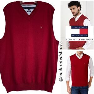 Tommy Hilfiger Sweater Vest VNeck Business Casual Golf Club Burgundy Red Mens XL